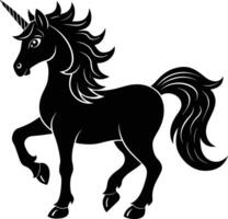 A black and white illustration of a unicorn vector