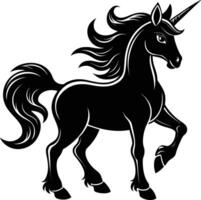 A black and white illustration of a unicorn vector