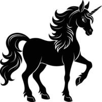 A black and white illustration of a unicorn vector