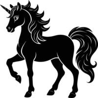 A black and white illustration of a unicorn vector