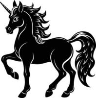 A black and white illustration of a unicorn vector