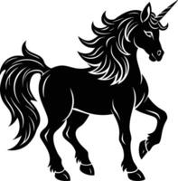 un negro y blanco ilustración de un unicornio vector