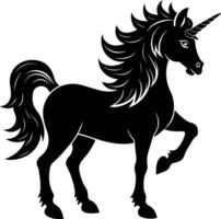 A black and white illustration of a unicorn vector