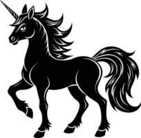 A black and white illustration of a unicorn vector