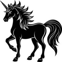 A black and white illustration of a unicorn vector