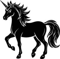 A black and white illustration of a unicorn vector