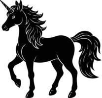 A black and white illustration of a unicorn vector