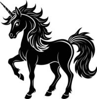 A black and white illustration of a unicorn vector