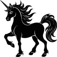 A black and white illustration of a unicorn vector