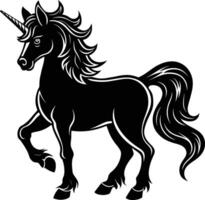 A black and white illustration of a unicorn vector