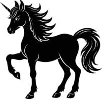 A black and white illustration of a unicorn vector