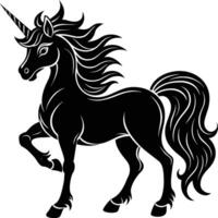 A black and white illustration of a unicorn vector