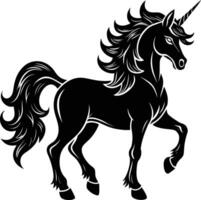 A black and white illustration of a unicorn vector