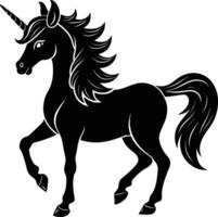 A black and white illustration of a unicorn vector