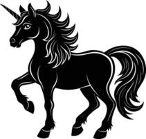 A black and white illustration of a unicorn vector