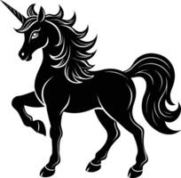 A black and white illustration of a unicorn vector