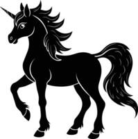 A black and white illustration of a unicorn vector