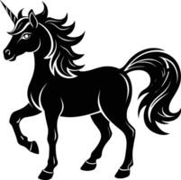 A black and white illustration of a unicorn vector