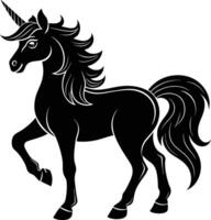 A black and white illustration of a unicorn vector