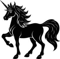 A black and white illustration of a unicorn vector