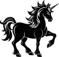 A black and white illustration of a unicorn vector