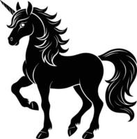 A black and white illustration of a unicorn vector