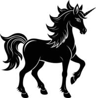 A black and white illustration of a unicorn vector