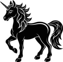 A black and white illustration of a unicorn vector