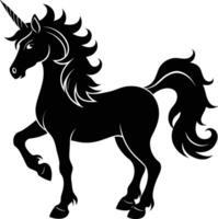 A black and white illustration of a unicorn vector