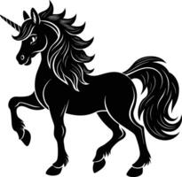 A black and white illustration of a unicorn vector