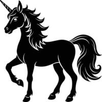 A black and white illustration of a unicorn vector