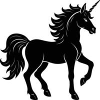 A black and white illustration of a unicorn vector