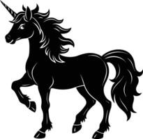 A black and white illustration of a unicorn vector