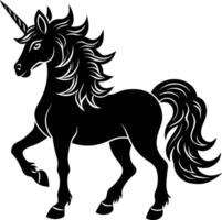 A black and white illustration of a unicorn vector