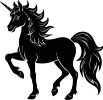 A black and white illustration of a unicorn vector