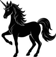 A black and white illustration of a unicorn vector