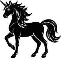 A black and white illustration of a unicorn vector