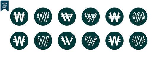 Won currency set icon vector