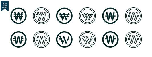 Won currency set icon vector