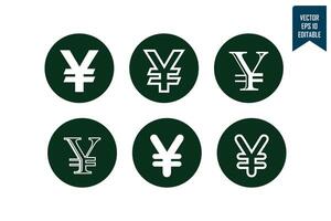 Yuan currency icon set vector