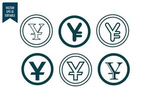 Yuan currency icon set vector