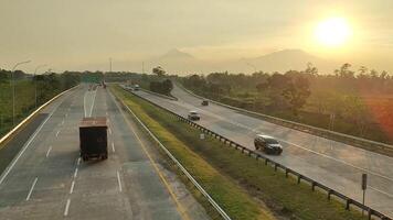 High angle view of toll road at dusk video