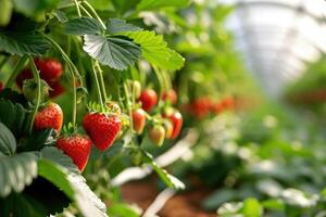 strawberries growing in a greenhouse photo