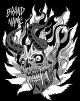 Devil skull Illustration art. Music. Dark. Metal. Black white vector