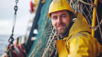 portrait of a fisherman on a fishing boat photo