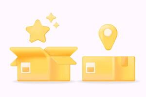 open box with star and box with pinpoint location concept, 3d illustration vector