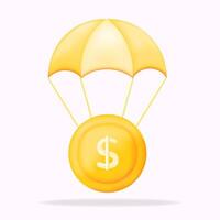 3d rendering of money distribution with parachute concept, 3d illustrator vector