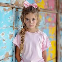 Kid Mockup Model Pink Bella Canvas Kid Mockup photo