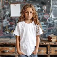 Kid Mockup Model Pink Shirt, Pink Bella Canvas 3001T Kid Mockup photo