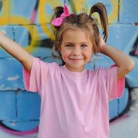 Kid Mockup Model Pink Shirt, Pink Bella Canvas 3001T Kid Mockup photo